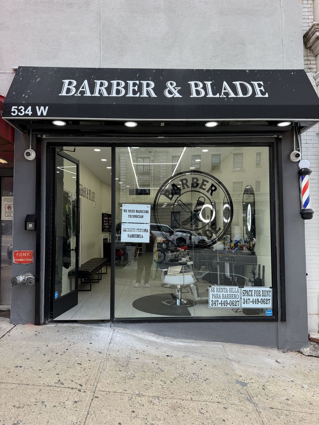 Barber & Blade storefront, 534 W 135th St, Hamilton Heights
